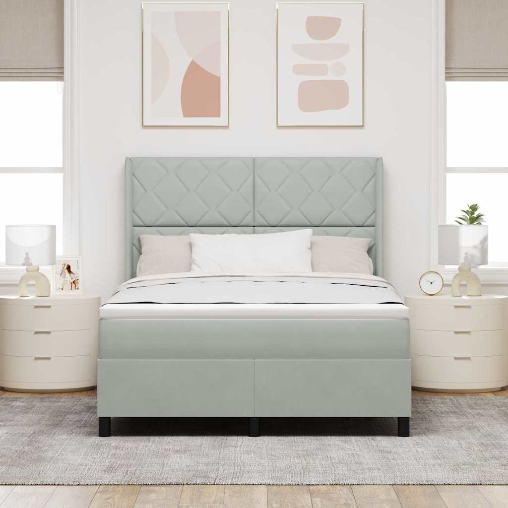 Postel S Boxspringem S Čelo Světle Šedá 140 X 190 Cm Samet