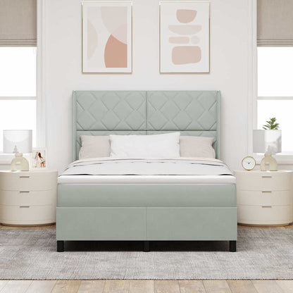 Postel S Boxspringem S Čelo Světle Šedá 140 X 190 Cm Samet