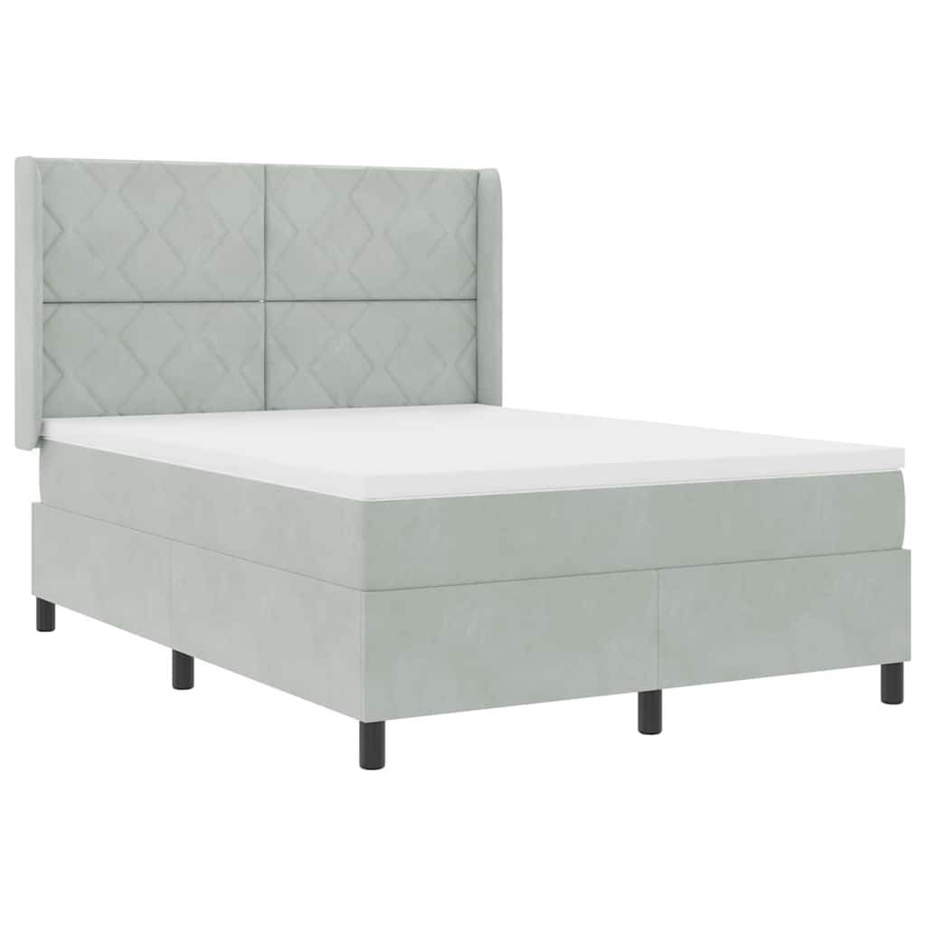 Postel S Boxspringem S Čelo Světle Šedá 140 X 190 Cm Samet