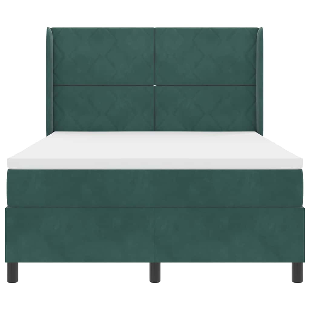 Postel S Boxspringem S Čelo Tmavě Zelená 140 X 190 Cm Samet