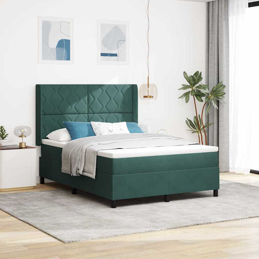 Postel S Boxspringem S Čelo Tmavě Zelená 140 X 200 Cm Samet