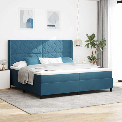 Postel S Boxspringem S Čelo Modrá 200 X 200 Cm Samet