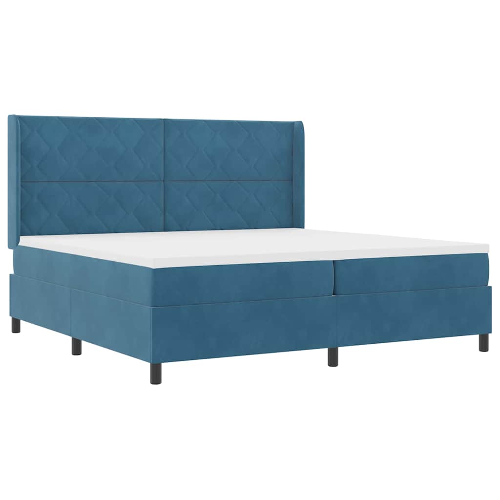 Postel S Boxspringem S Čelo Modrá 200 X 200 Cm Samet