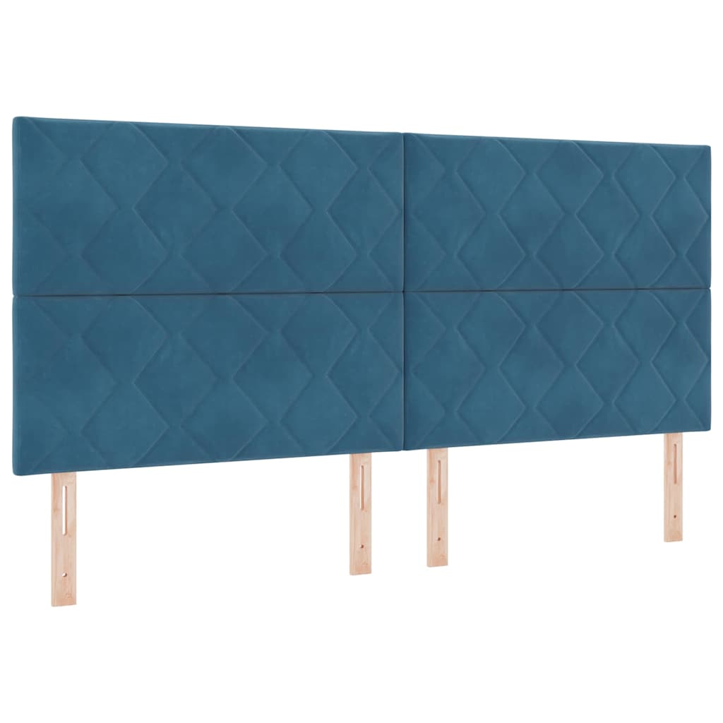 Postel S Boxspringem S Čelo Modrá 200 X 200 Cm Samet