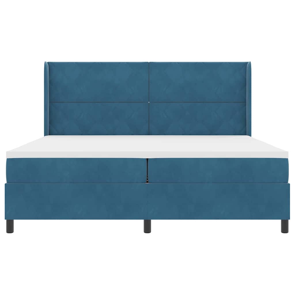 Postel S Boxspringem S Čelo Modrá 200 X 200 Cm Samet