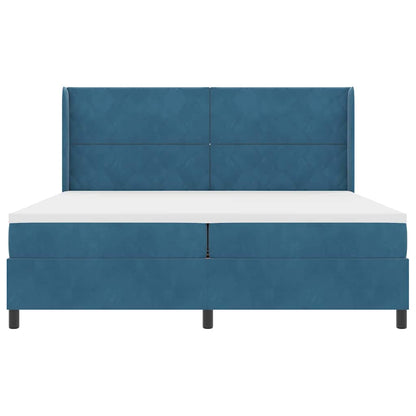 Postel S Boxspringem S Čelo Modrá 200 X 200 Cm Samet