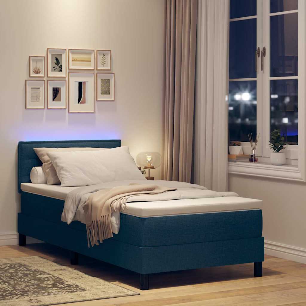 Postel S Boxspringem S Led Pásky Modrá 90 X 190 Cm Textil