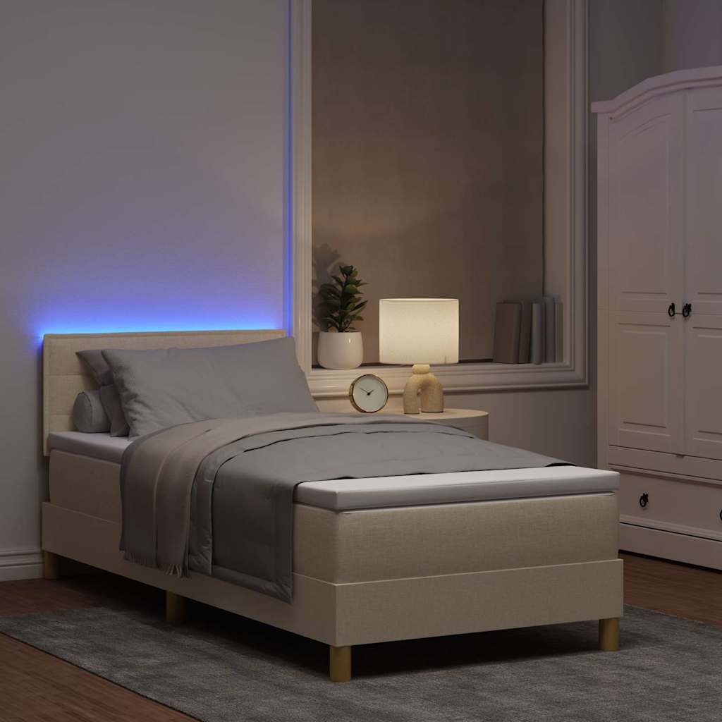 Led Box Pružinová Postel S Led Pásky Krémová 90 X 190 Cm Textil