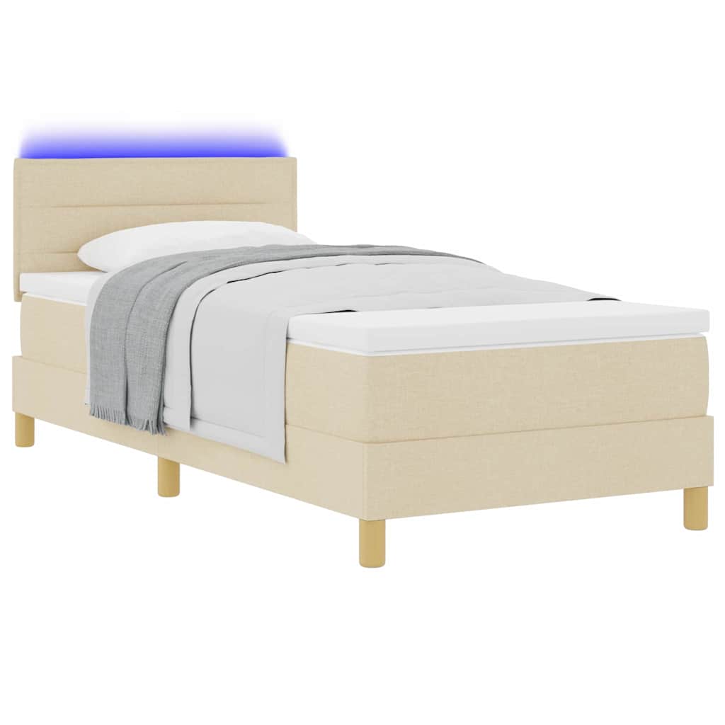 Led Box Pružinová Postel S Led Pásky Krémová 90 X 190 Cm Textil
