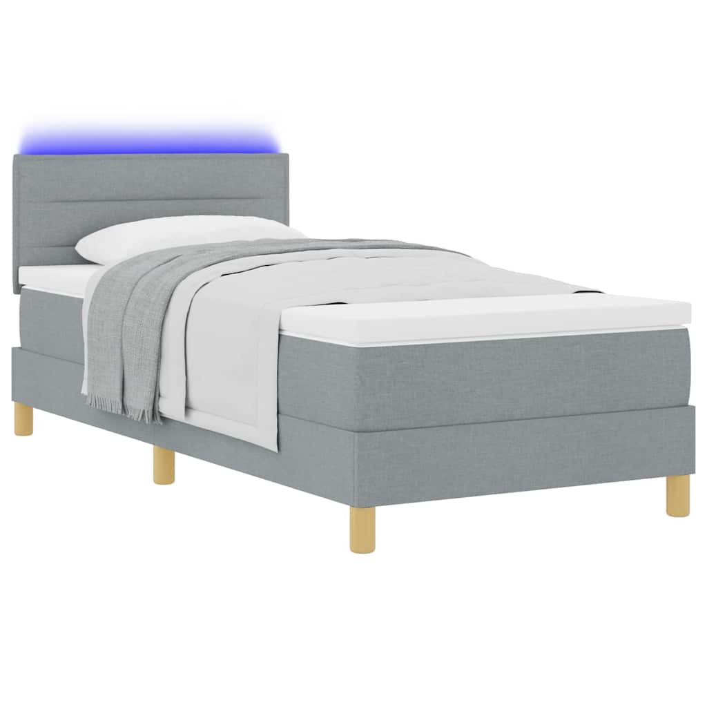 Led Box Pružinová Postel S Čelo Světle Šedá 100 X 200 Cm Textil