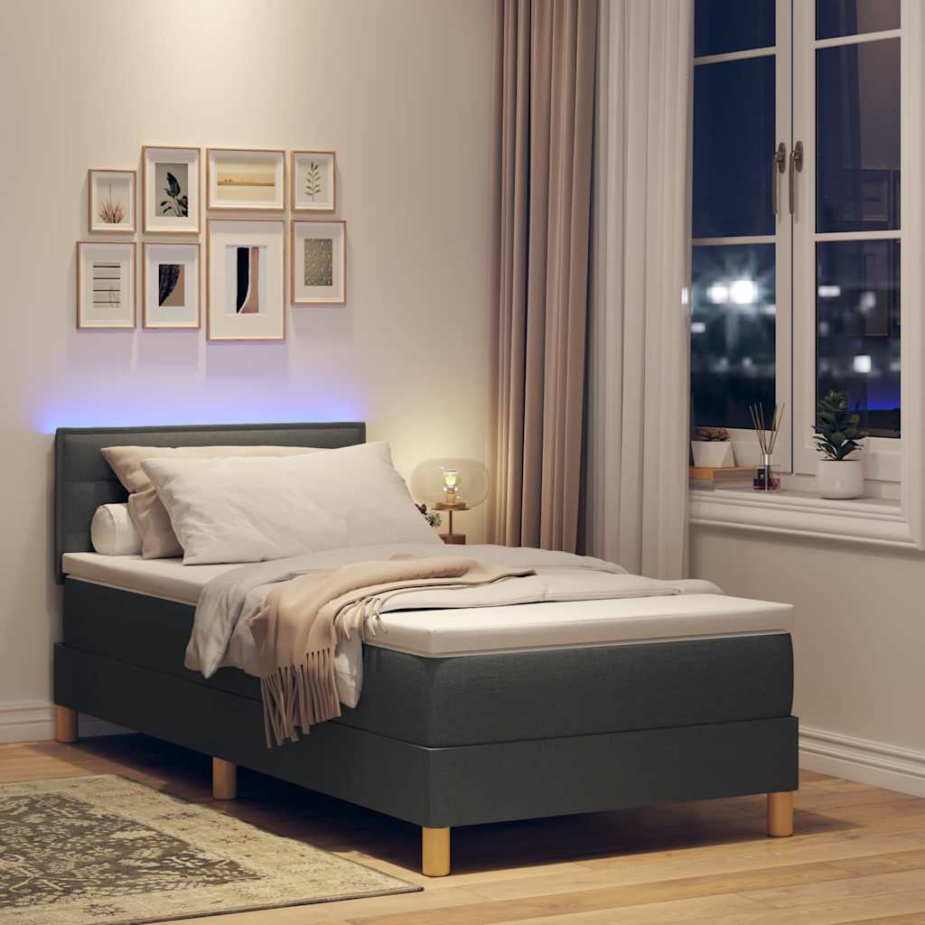 Led Box Pružinová Postel S Čelo Tmavě Šedá 100 X 200 Cm Textil