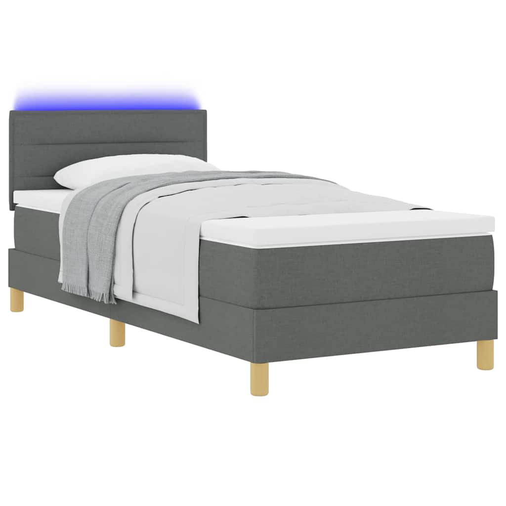 Led Box Pružinová Postel S Čelo Tmavě Šedá 100 X 200 Cm Textil