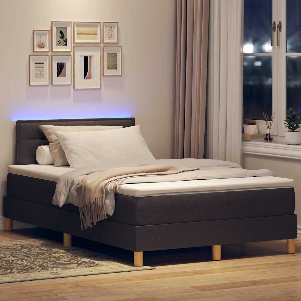 Led Box Pružinová Postel S Čelo Tmavě Hnědá 120 X 200 Cm Textil