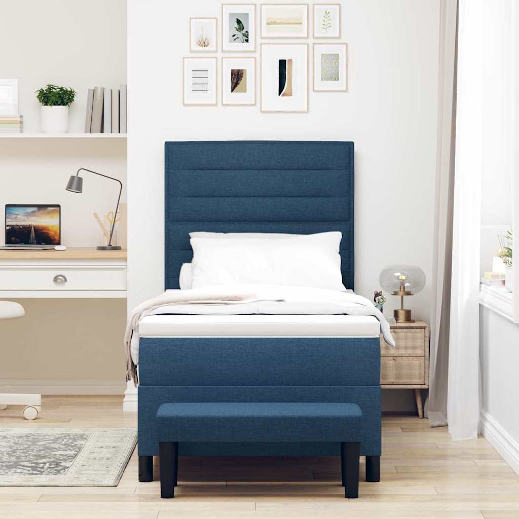 Postel S Boxspringem S Čelo Modrá 90 X 200 Cm Textil