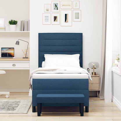 Postel S Boxspringem S Čelo Modrá 90 X 200 Cm Textil