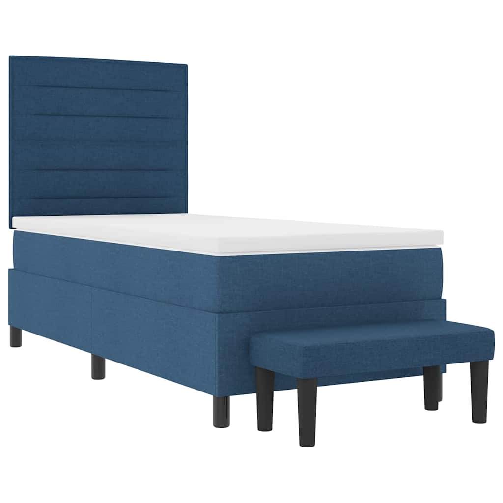 Postel S Boxspringem S Čelo Modrá 90 X 200 Cm Textil