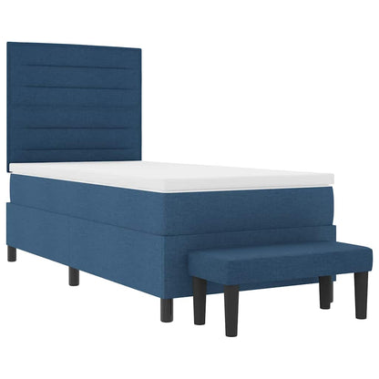 Postel S Boxspringem S Čelo Modrá 90 X 200 Cm Textil
