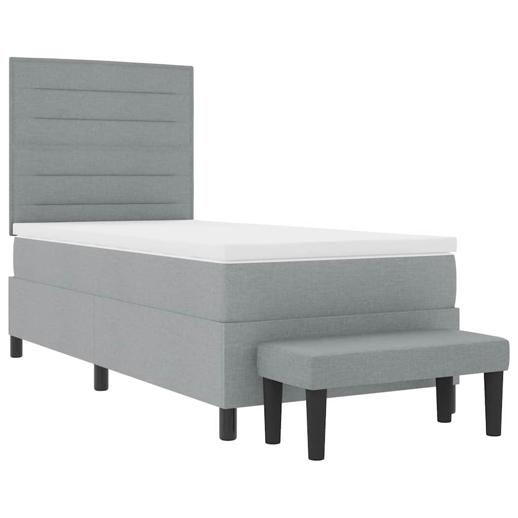 Postel S Boxspringem S Čelo Světle Šedá 100 X 200 Cm Textil