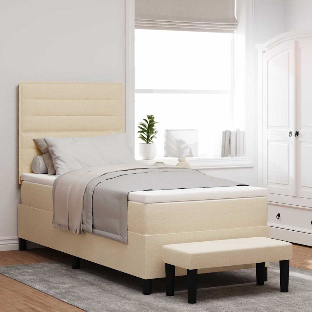 Postel S Boxspringem S Polštářem Krémová 100 X 200 Cm Textil