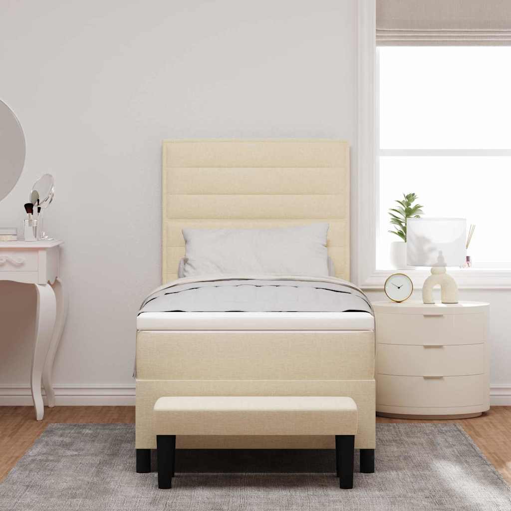 Postel S Boxspringem S Polštářem Krémová 100 X 200 Cm Textil