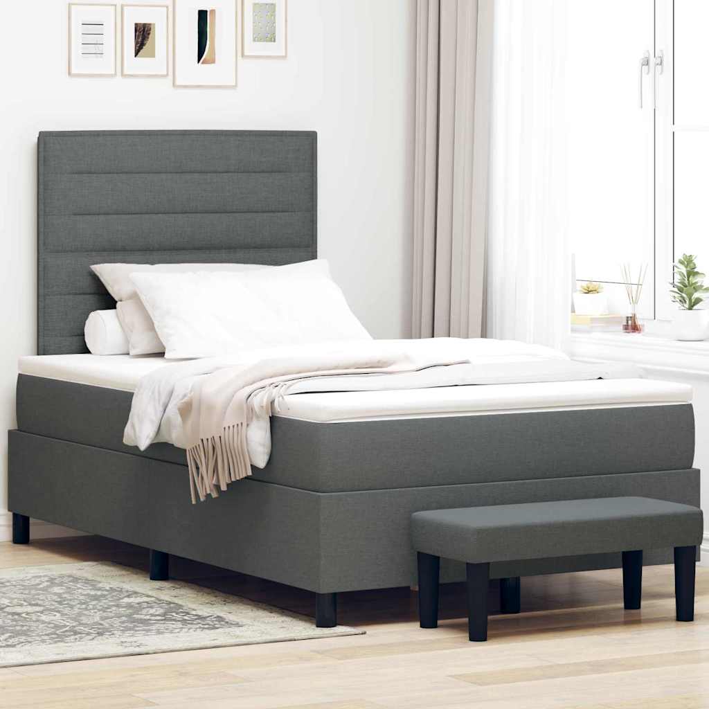 Postel S Boxspringem S Čelo Tmavě Šedá 120 X 190 Cm Textil
