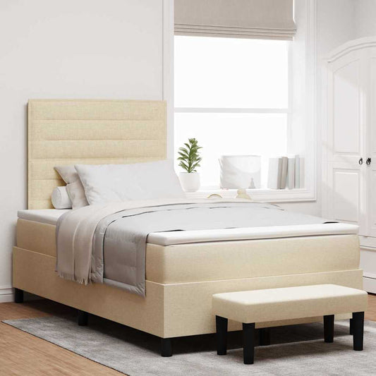 Postel S Boxspringem S Čelo Krémová 120 X 190 Cm Textil