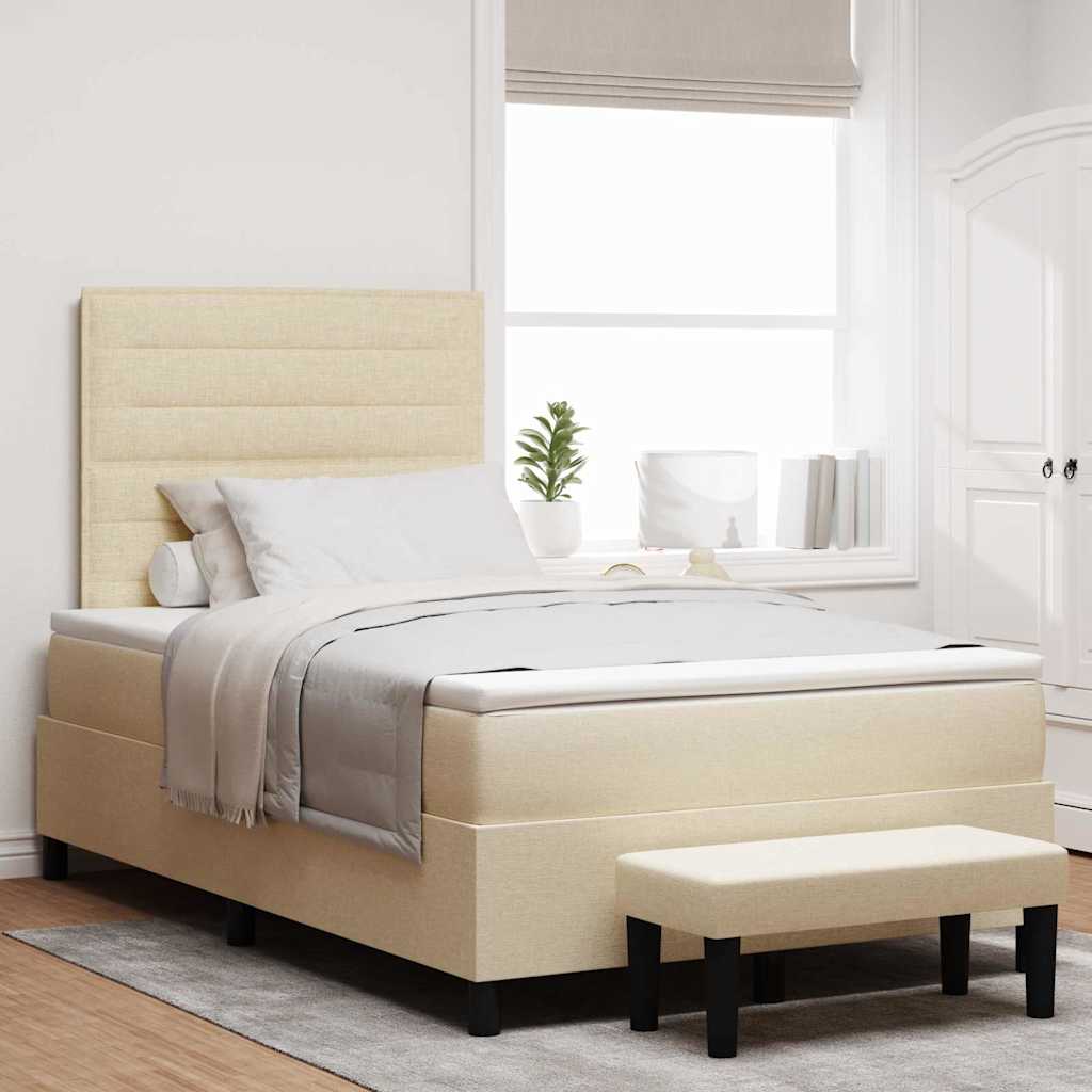 Postel S Boxspringem S Čelo Krémová 120 X 200 Cm Textil