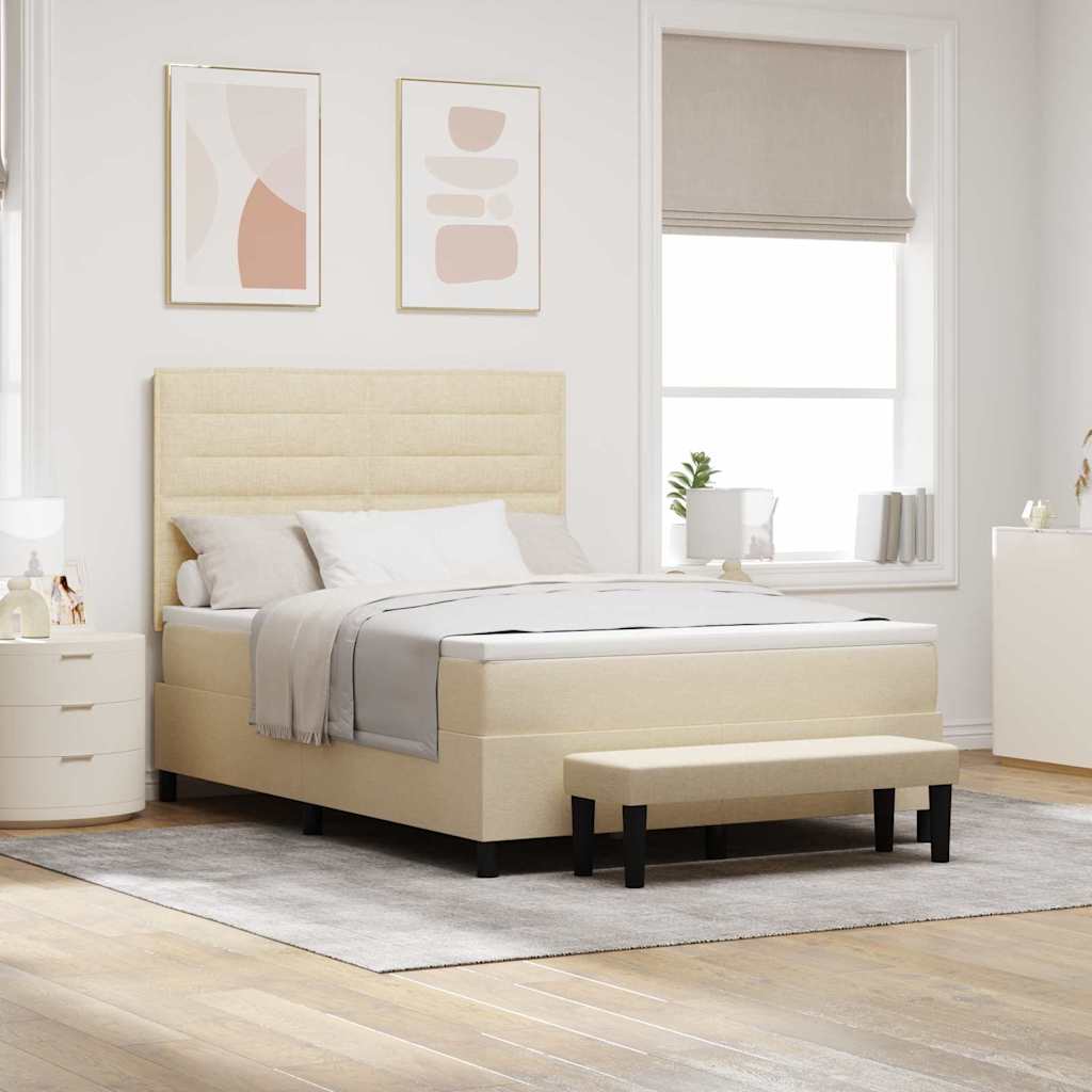 Postel S Boxspringem S Čelo Krémová 140 X 190 Cm Textil