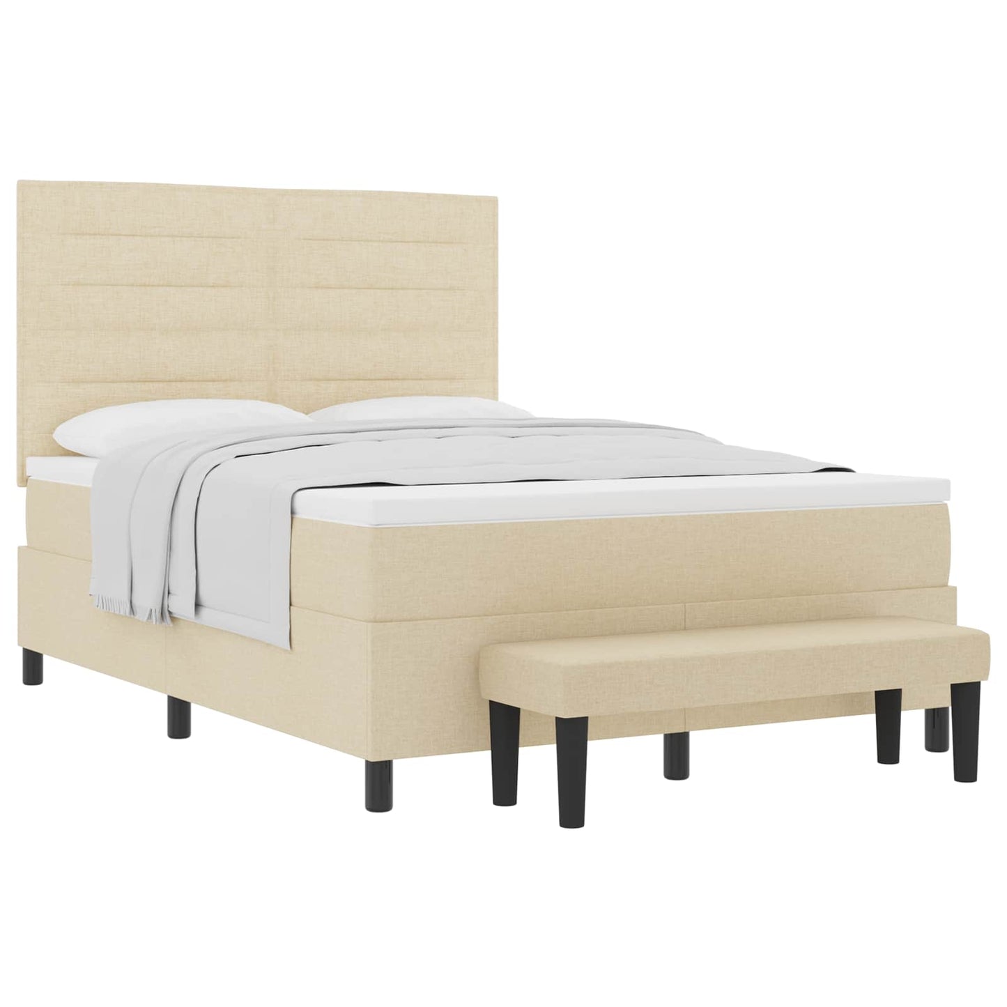 Postel S Boxspringem S Čelo Krémová 140 X 190 Cm Textil
