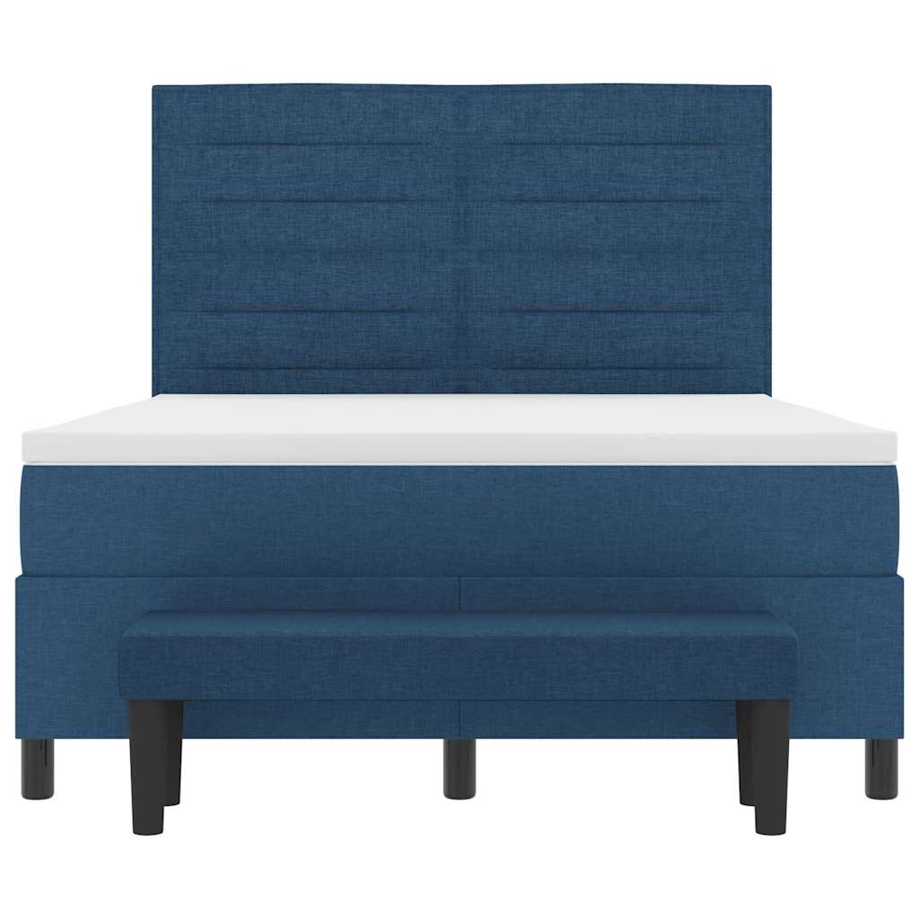 Postel S Boxspringem S Čelo Modrá 140 X 190 Cm Textil