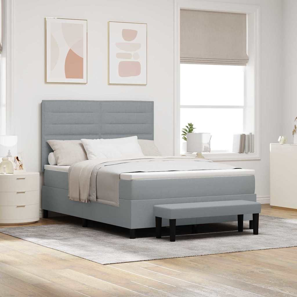 Postel S Boxspringem S Čelo Světle Šedá 140 X 200 Cm Textil