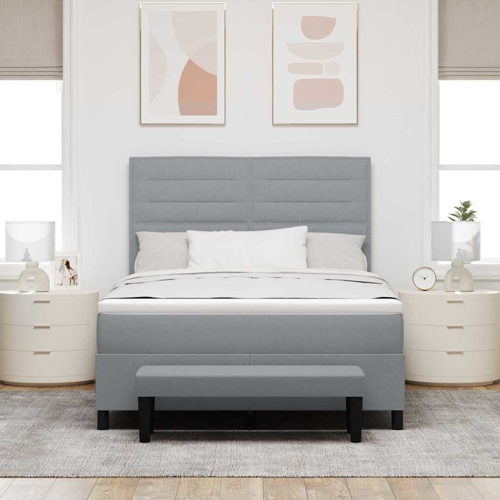 Postel S Boxspringem S Čelo Světle Šedá 140 X 200 Cm Textil