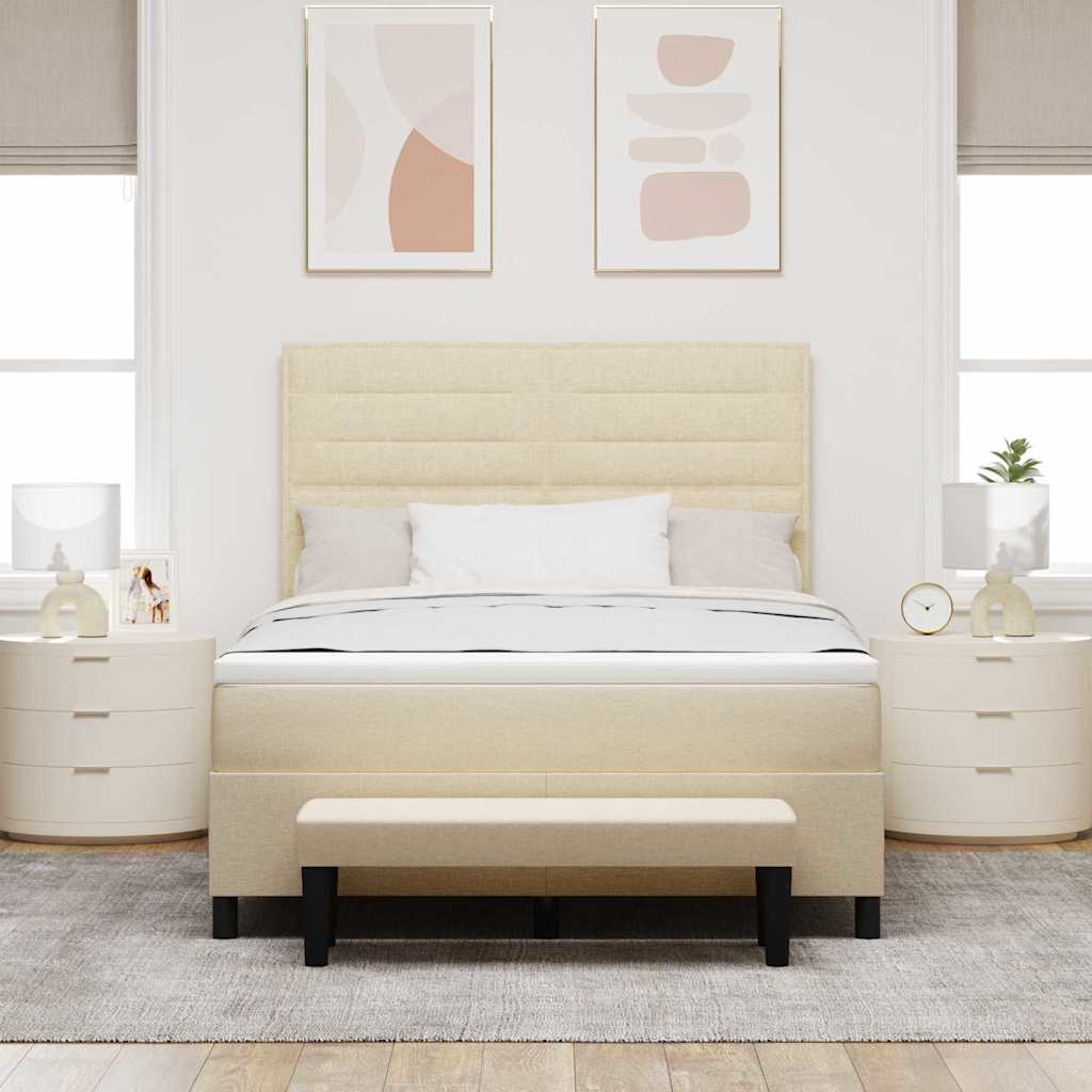 Postel S Boxspringem S Čelo Krémová 140 X 200 Cm Textil