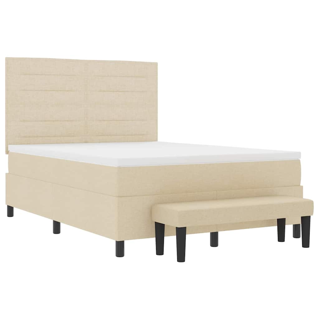 Postel S Boxspringem S Čelo Krémová 140 X 200 Cm Textil