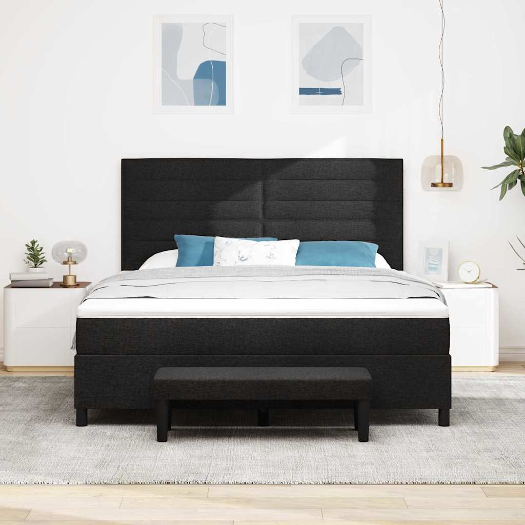 Postel S Boxspringem S Čelo Černá 180 X 200 Cm Textil