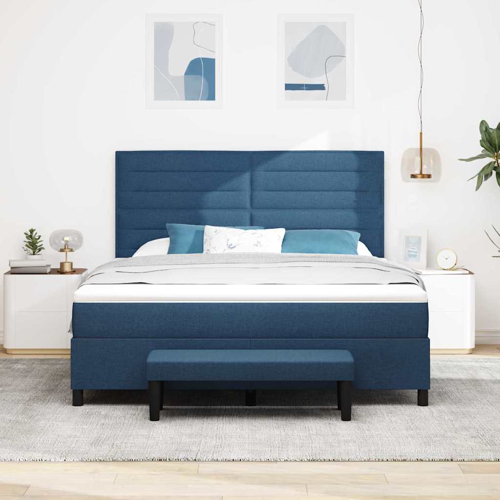 Postel S Boxspringem S Čelo Modrá 180 X 200 Cm Textil