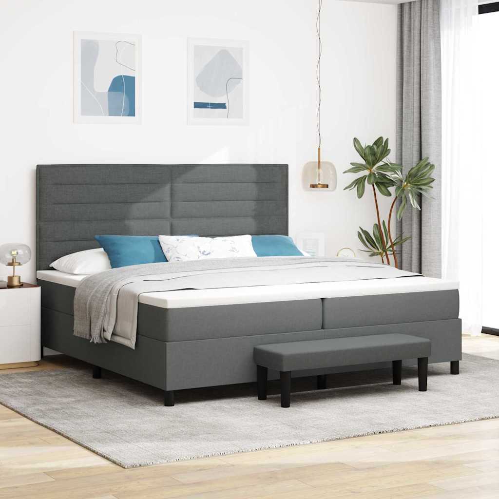 Postel S Boxspringem S Matrací Tmavě Šedá 200 X 200 Cm Textil