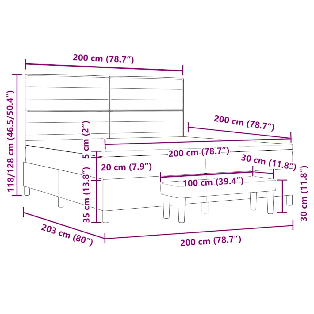Postel S Boxspringem S Matrací Tmavě Šedá 200 X 200 Cm Textil