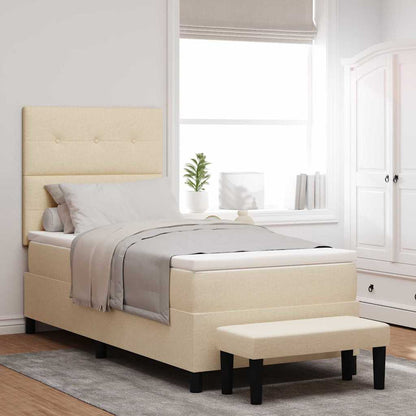 Postel S Boxspringem S Čelo Krémová 90 X 190 Cm Textil