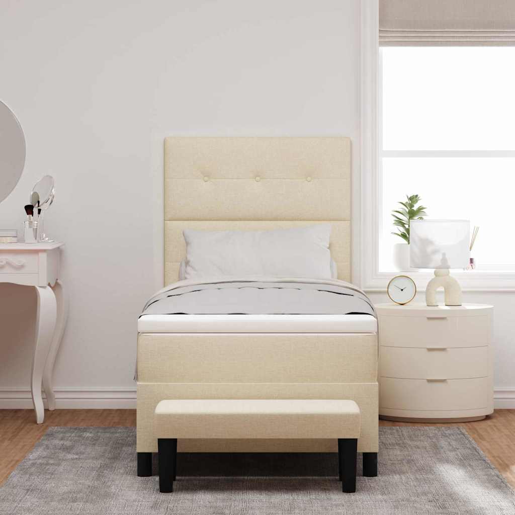 Postel S Boxspringem S Čelo Krémová 90 X 190 Cm Textil