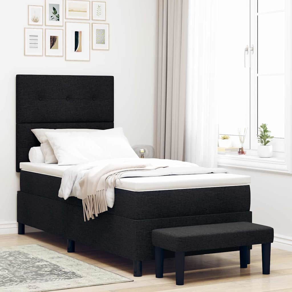 Postel S Boxspringem S Čelo Černá 90 X 200 Cm Textil