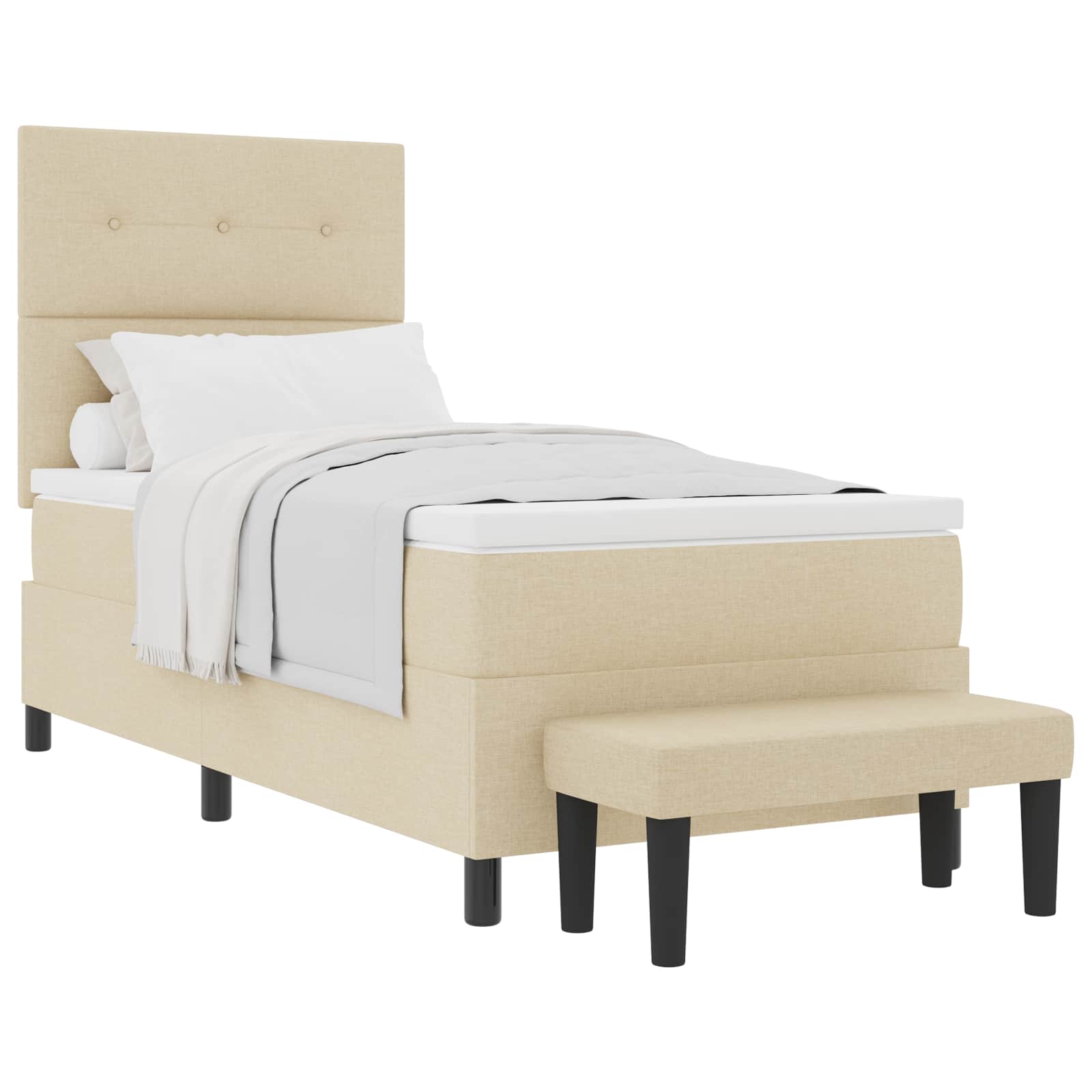 Postel S Boxspringem S Čelo Krémová 100 X 200 Cm Textil