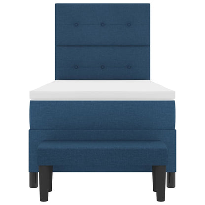 Postel S Boxspringem S Čelo Modrá 100 X 200 Cm Textil
