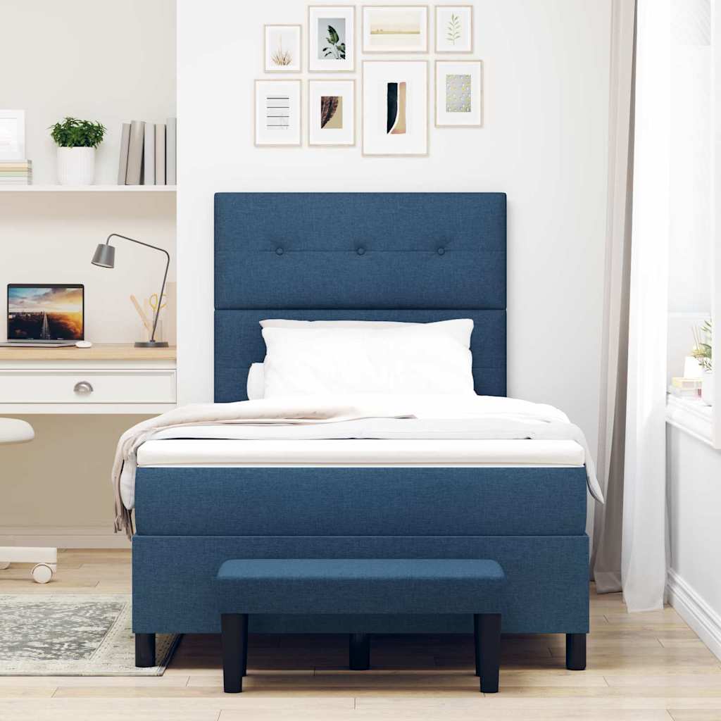 Postel S Boxspringem S Čelo Modrá 120 X 200 Cm Textil