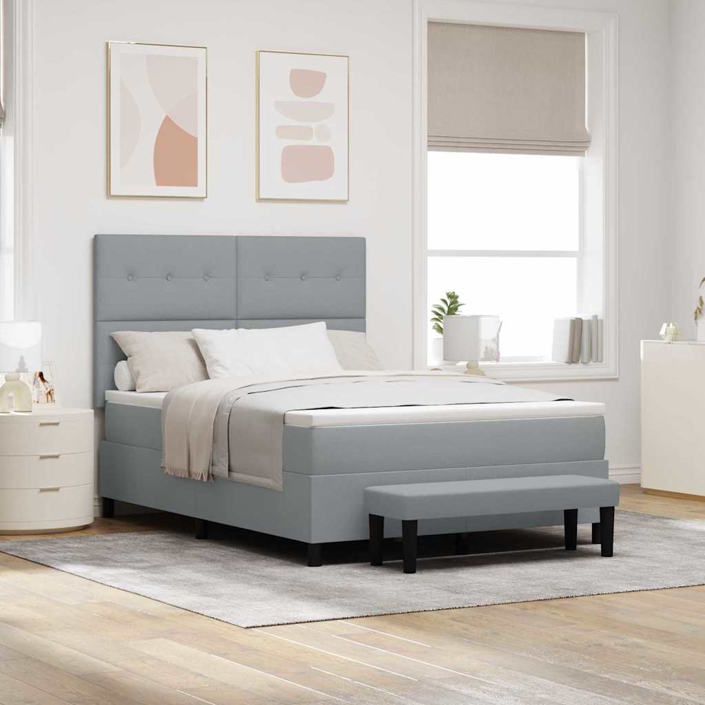 Postel S Boxspringem S Čelo Světle Šedá 140 X 190 Cm Textil