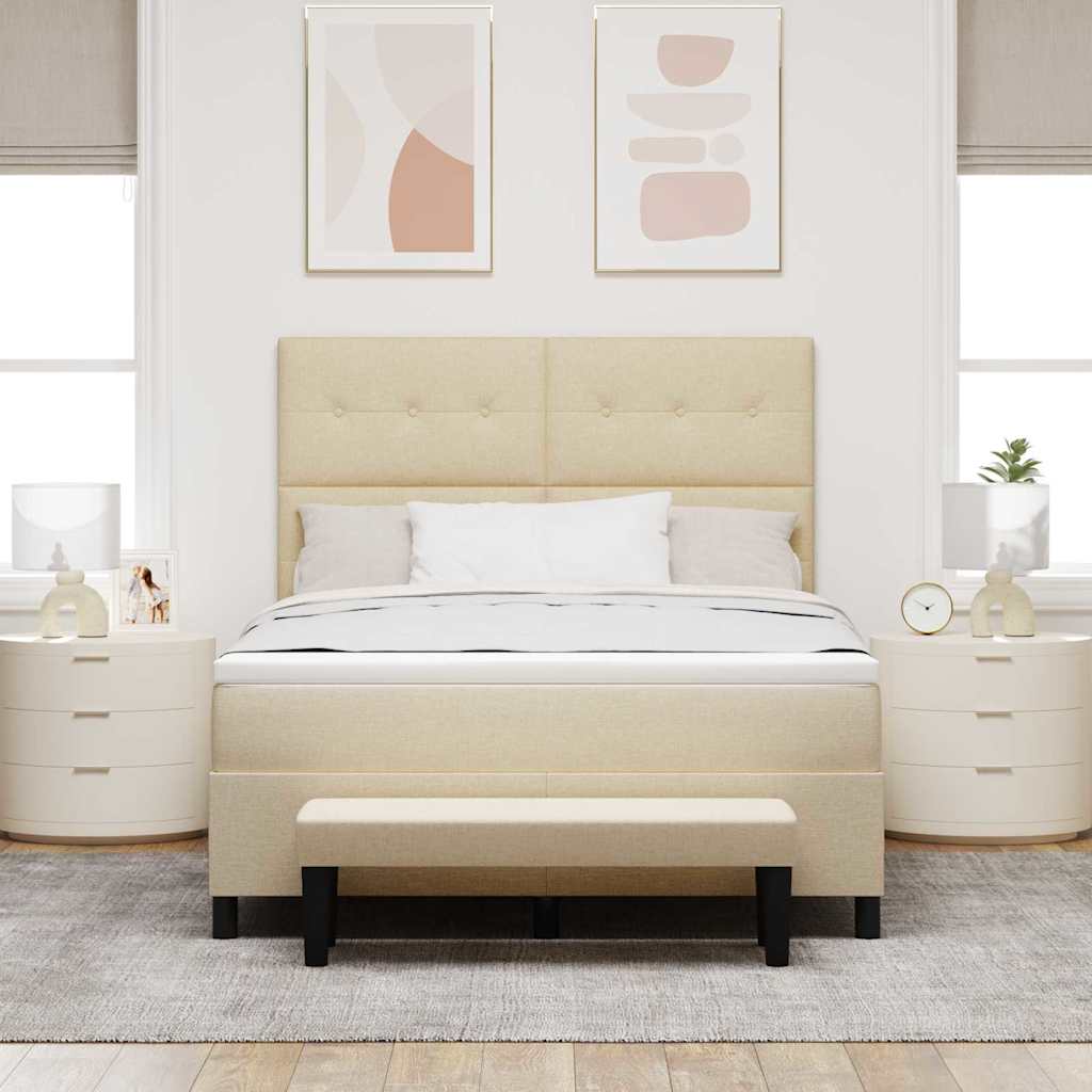 Postel S Boxspringem S Čelo Krémová 140 X 190 Cm Textil