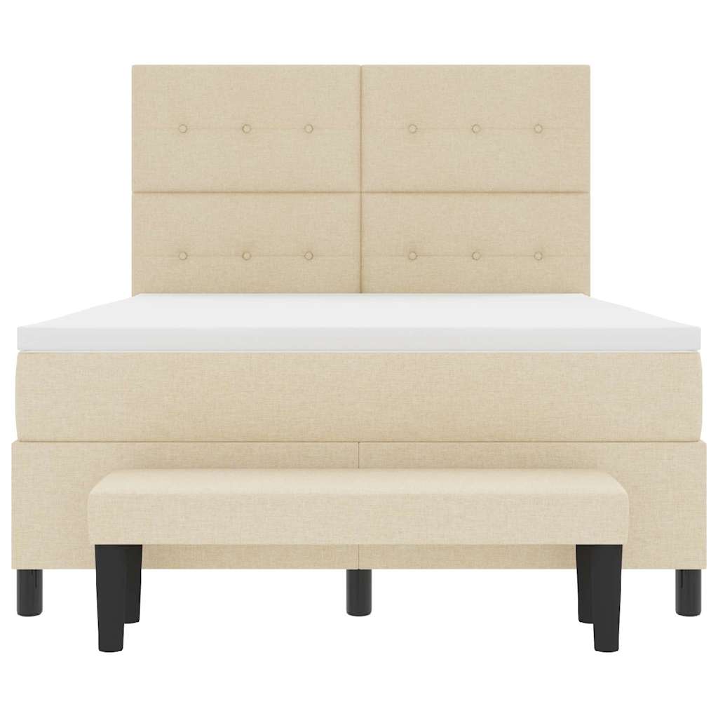 Postel S Boxspringem S Čelo Krémová 140 X 200 Cm Textil
