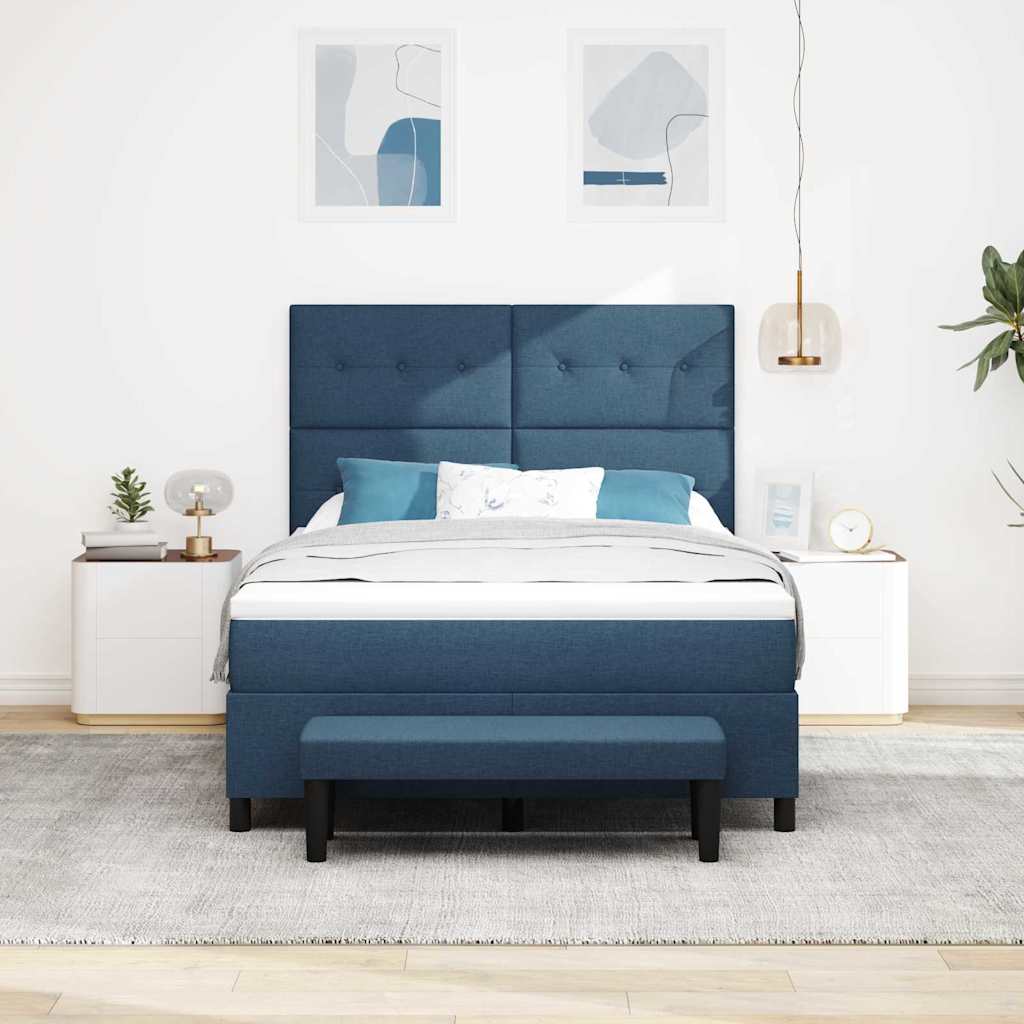 Postel S Boxspringem S Čelo Modrá 140 X 200 Cm Textil