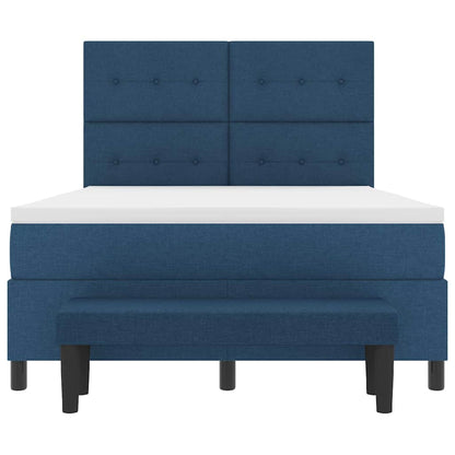 Postel S Boxspringem S Čelo Modrá 140 X 200 Cm Textil