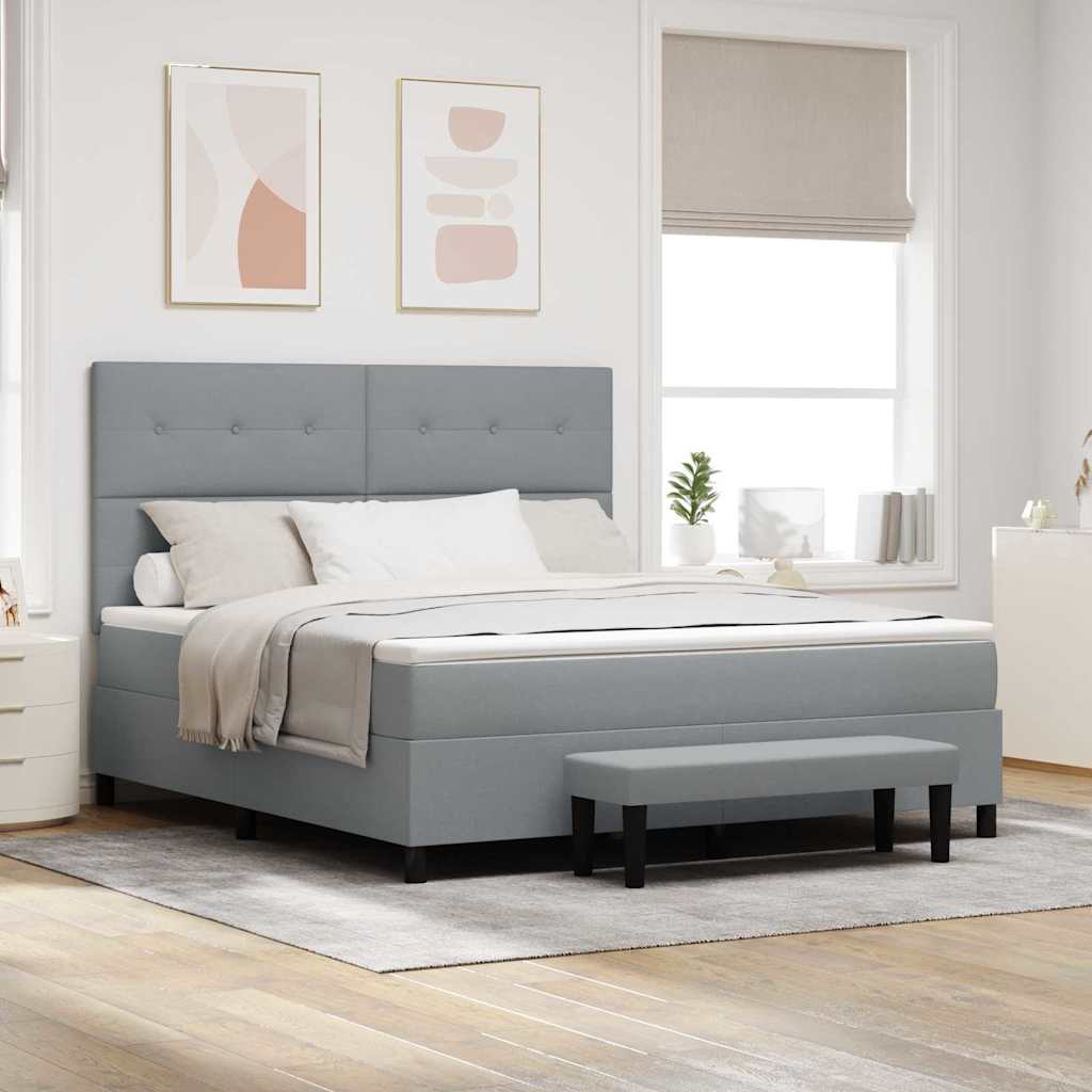 Postel S Boxspringem S Čelo Světle Šedá 180 X 200 Cm Textil